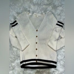 Aeropostale knit button up sweater, striped sleeve cuffs and striped bottom